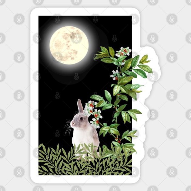 Night Rabbit Under Wild Blueberry Sticker by Bluepress